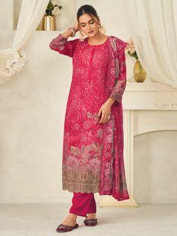 Stylee LIFESTYLE - Magenta Embroidered Unstitched Kurta Unstitched Pant with Dupatta and Inner