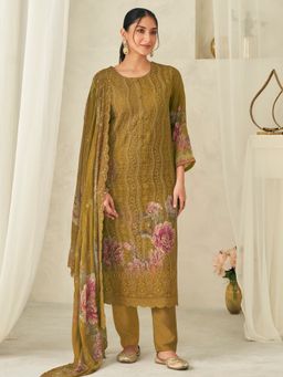 Stylee LIFESTYLE - Mustard Embroidered Unstitched Kurta Unstitched Pant with Dupatta and Inner