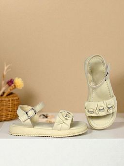 Truffle Collection - Kids Beige Green Synthetic Leather Buckle Sandals