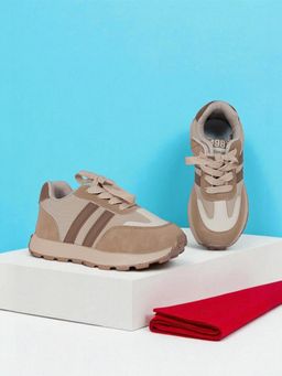 Truffle Collection - Kids Brown Synthetic Leather Lace-Up Sneakers