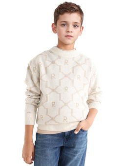 RARE ONES - Boys Off White Acrylic Printed Relaxed Fit Sweater