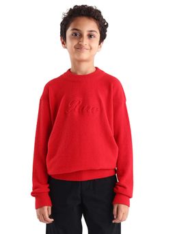 RARE ONES - Boys Red Typography Relaxed Fit Sweater