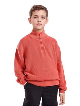 RARE ONES - Boys Dusky Orange Cotton Solid High Neck Sweater