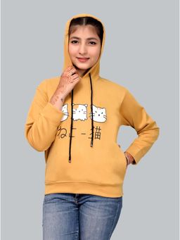 Fnocks - Girls Yellow Long Sleeves Graphic Printed Pullover Hoodie