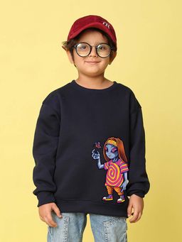 Nusyl - Boys Navy Blue Jadu Graphic Printed Oversized Sweatshirt