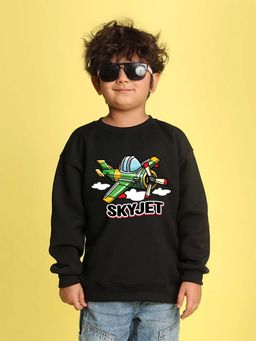 Nusyl - Boys Black Graphic Printed Oversized Sweatshirt
