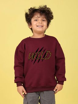 Nusyl - Boys Burgundy Wild Text Printed Oversized Sweatshirt