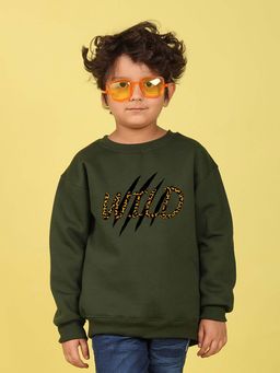 Nusyl - Boys Olive Wild Text Printed Oversized Sweatshirt