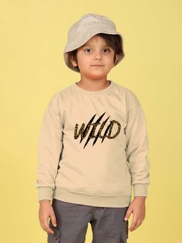 Nusyl - Boys Beige Wild Text Printed Oversized Sweatshirt