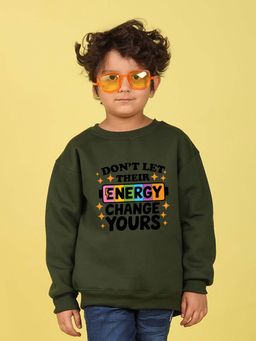 Nusyl - Boys Olive Text Printed Oversized Sweatshirt
