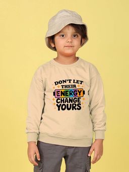Nusyl - Boys Beige Text Printed Oversized Sweatshirt