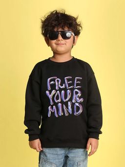 Nusyl - Boys Black Free Your Mind Text Printed Sweatshirt