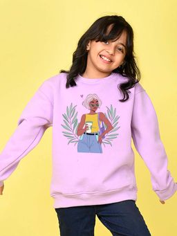 Nusyl - Girls Lavender Graphic Printed Full Sleeves Sweatshirt