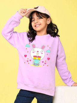 Nusyl - Girls Lavender Graphic Printed Full Sleeves Sweatshirt