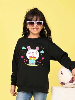 Nusyl - Girls Black Graphic Printed Full Sleeves Sweatshirt