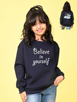 Nusyl - Girls Navy Blue Text Printed Full Sleeves Sweatshirt