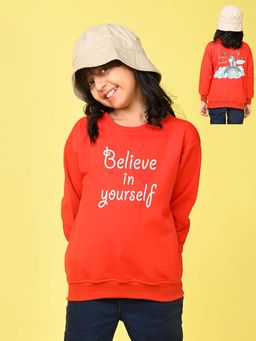 Nusyl - Girls Red Text Printed Full Sleeves Sweatshirt