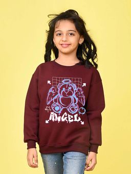 Nusyl - Girls Burgundy Graphic Printed Full Sleeves Sweatshirt