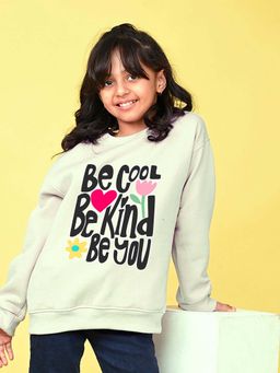 Nusyl - Girls Off White Text Printed Full Sleeves Sweatshirt