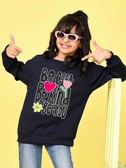 Nusyl - Girls Navy Blue Text Printed Full Sleeves Sweatshirt