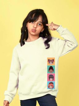 Nusyl - Girls Off White Graphic Printed Full Sleeves Sweatshirt