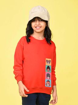 Nusyl - Girls Red Graphic Printed Full Sleeves Sweatshirt