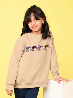Nusyl - Girls Beige Graphic Printed Full Sleeves Sweatshirt