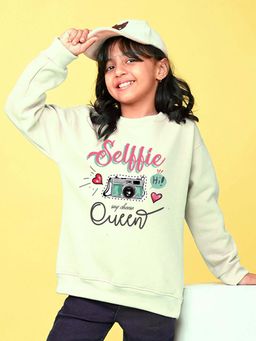 Nusyl - Girls Off White Graphic Printed Full Sleeves Sweatshirt