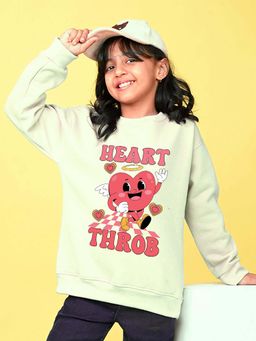 Nusyl - Girls Off White Graphic Printed Full Sleeves Sweatshirt