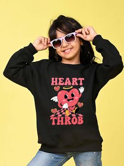 Nusyl - Girls Black Graphic Printed Full Sleeves Sweatshirt