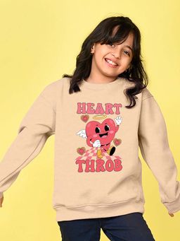 Nusyl - Girls Beige Graphic Printed Full Sleeves Sweatshirt