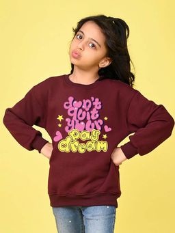 Nusyl - Girls Burgundy Text Printed Full Sleeves Sweatshirt