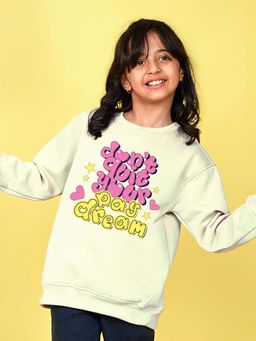 Nusyl - Girls Off White Text Printed Full Sleeves Sweatshirt