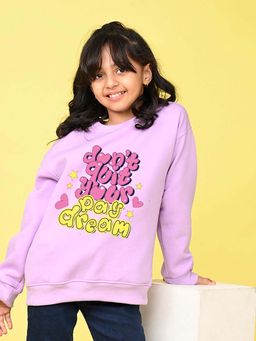 Nusyl - Girls Lavender Text Printed Full Sleeves Sweatshirt