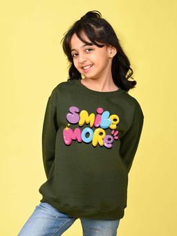 Nusyl - Girls Olive Smile More Text Printed Sweatshirt