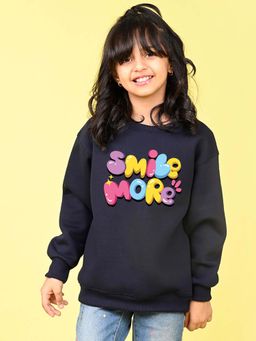 Nusyl - Girls Navy Blue Smile More Text Printed Sweatshirt