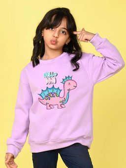 Nusyl - Girls Lavender Graphic Printed Full Sleeves Sweatshirt
