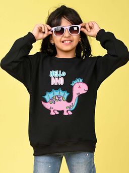 Nusyl - Girls Black Graphic Printed Full Sleeves Sweatshirt