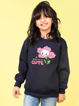 Nusyl - Girls Navy Blue Graphic Printed Full Sleeves Sweatshirt