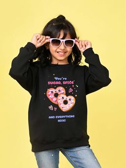 Nusyl - Girls Black Graphic Printed Full Sleeves Sweatshirt
