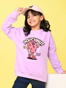 Nusyl - Girls Lavender Doughnut Graphic Printed Full Sleeves Sweatshirt