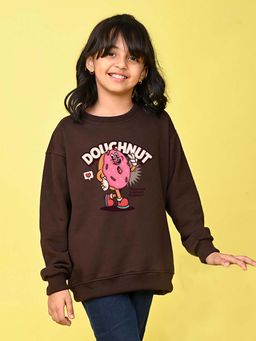Nusyl - Girls Brown Doughnut Graphic Printed Full Sleeves Sweatshirt