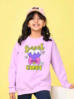 Nusyl - Girls Lavender Graphic Printed Sweatshirt