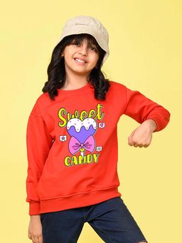 Nusyl - Girls Red Graphic Printed Sweatshirt