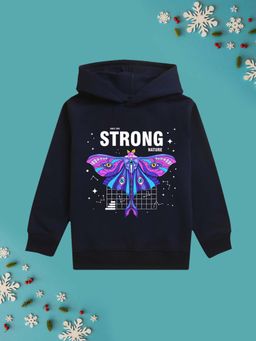 Nusyl - Girls Fleece Warm Graphic Printed Pullover Hoodie - Navy Blue