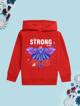 Nusyl - Girls Fleece Warm Graphic Printed Pullover Hoodie - Red