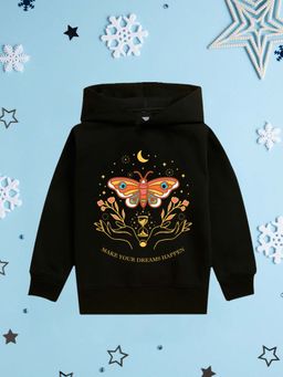 Nusyl - Girls Fleece Warm Graphic Printed Pullover Hoodie - Black