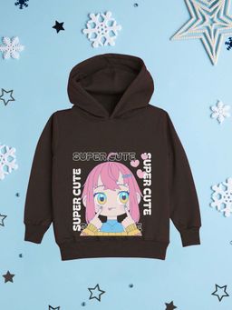 Nusyl - Girls Fleece Warm Graphic Printed Pullover Hoodie - Brown