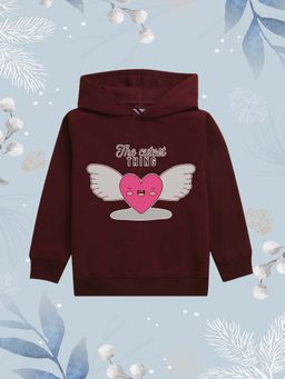 Nusyl - Girls Fleece Warm Graphic Printed Pullover Hoodie - Burgundy