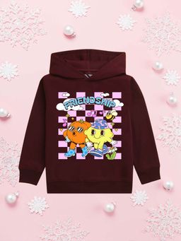 Nusyl - Girls Fleece Warm Graphic Printed Pullover Hoodie - Burgundy
